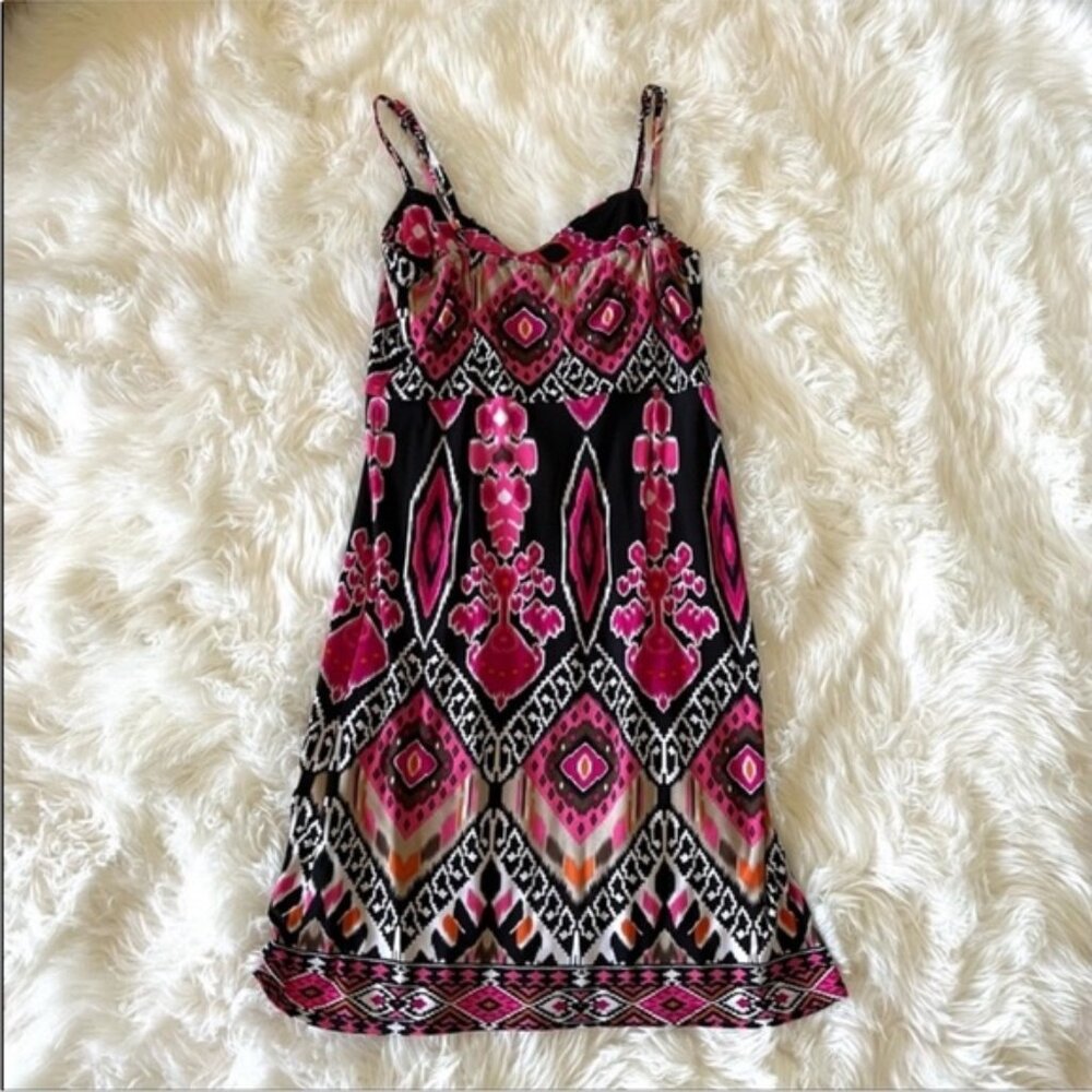INC International Concepts  Pink and Black Geometric Print Dress Size Small